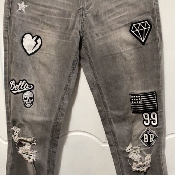 La Belle Roc Skinny Distressed Patched Jeans 5/6 - Picture 4 of 15